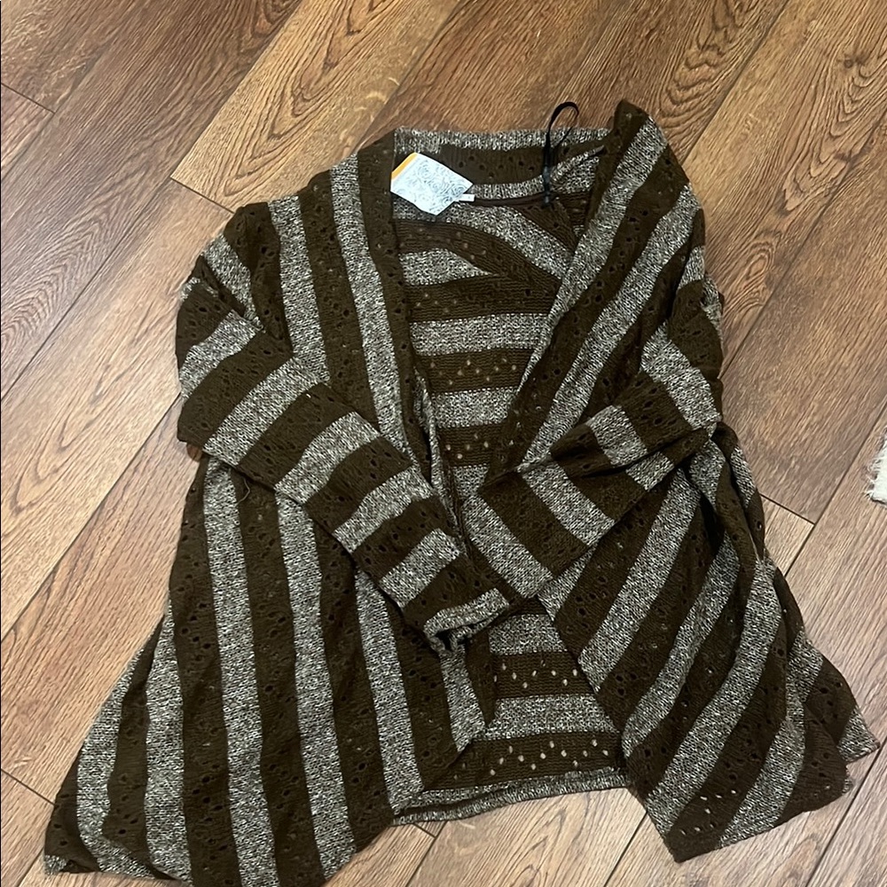 Blu Pepper Chevron Striped Cardigan in Olive and Taupe